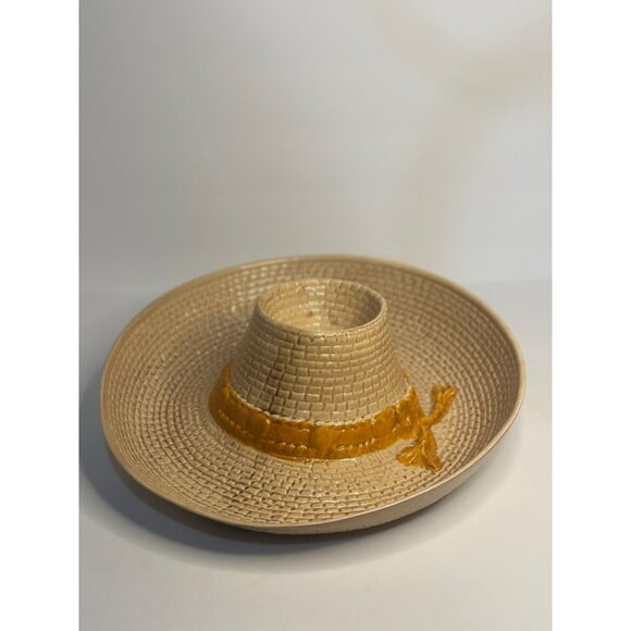 VINTAGE Western Pottery Ceramic Sombrero Hat Chips/Salsa Dish Decorative Party